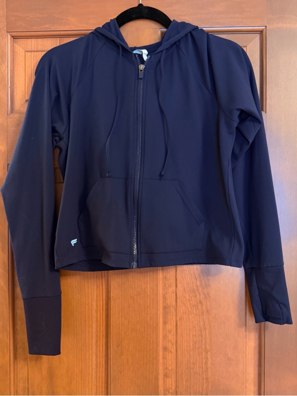 Fabletics Navy Zip Front Hooded Jacket Size Medium
